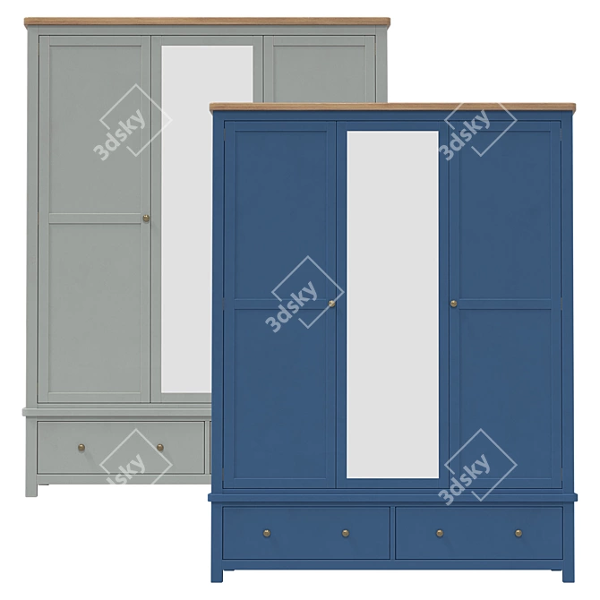Vintage Inspired Wide 2-Door Wardrobe 3D model image 1