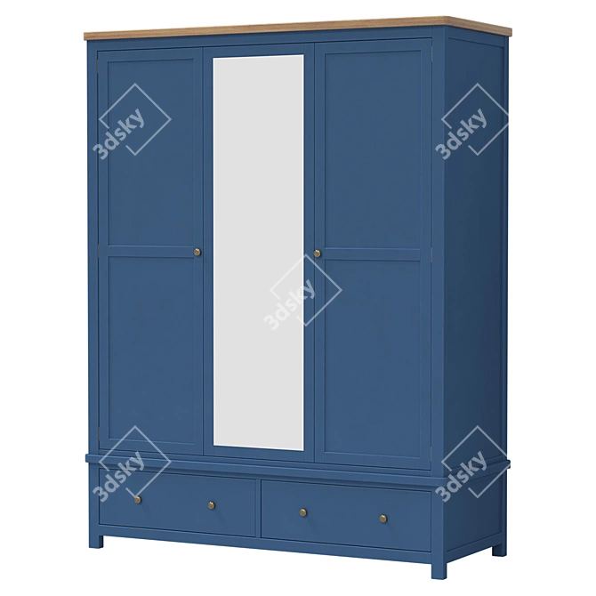 Vintage Inspired Wide 2-Door Wardrobe 3D model image 2