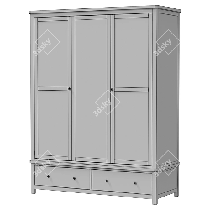 Vintage Inspired Wide 2-Door Wardrobe 3D model image 6