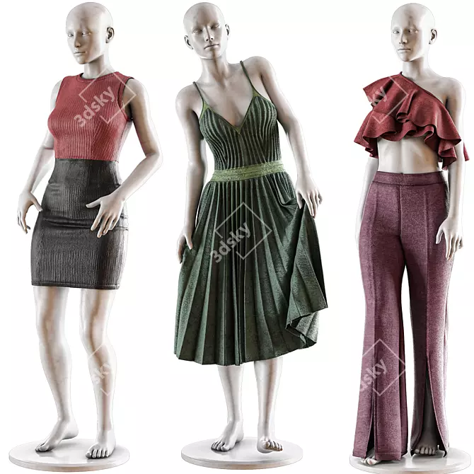 Fashion Mannequin Set with Clothes 3D model image 1