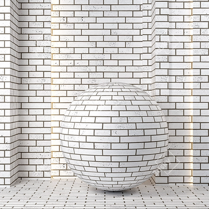 White Brick Wall Texture Set 3D model image 2