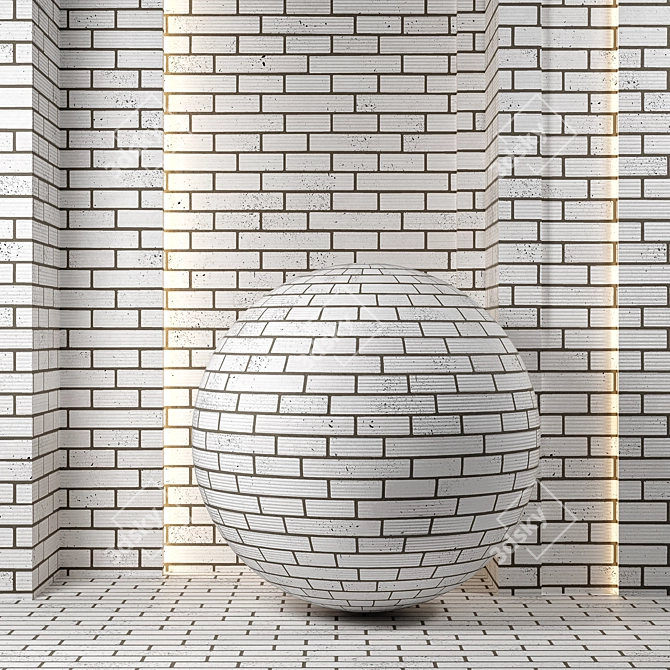 White Brick Wall Texture Set 3D model image 3