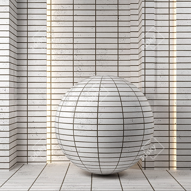 White Brick Wall Texture Set 3D model image 4