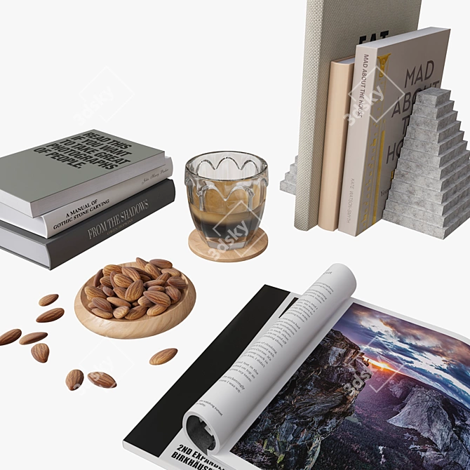 Book Set with Coffee Almond 3D model image 2