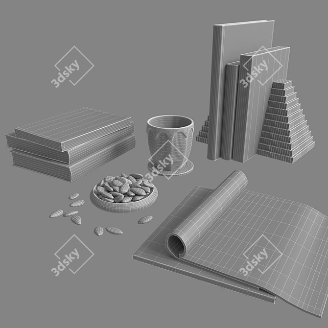 Book Set with Coffee Almond 3D model image 4