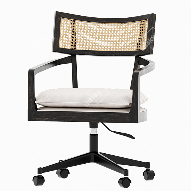 Rattan Cane Desk Chair Set 3D model image 3