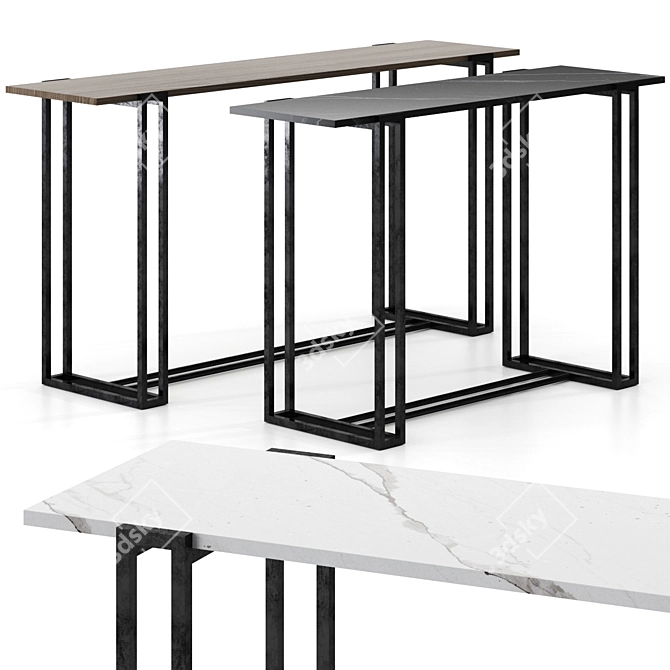 Rectangular Marble Console Table Set 3D model image 1