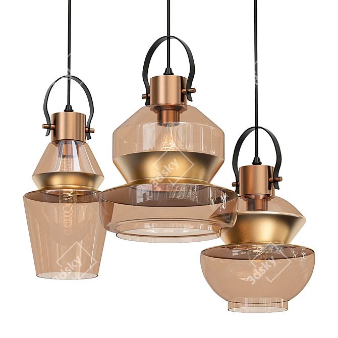 Retro Glass LED Pendant Light 3D model image 1