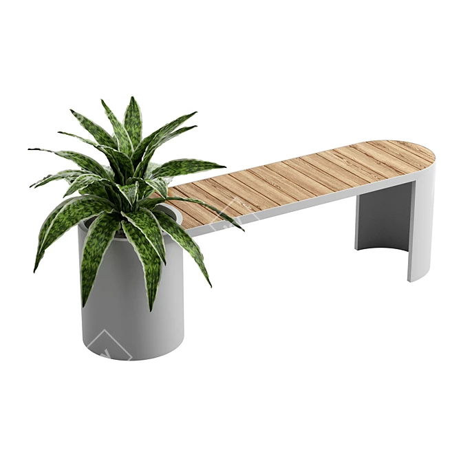 Modern Planter Bench with Teak 3D model image 1