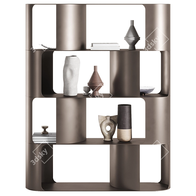 Fulham Steel Bookcase in Curved Design 3D model image 2