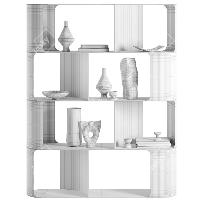 Fulham Steel Bookcase in Curved Design 3D model image 5