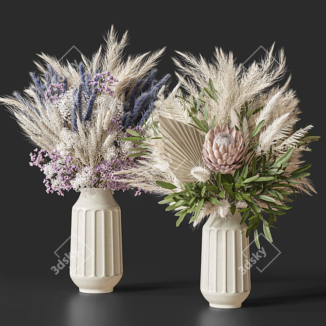 Pampas Pink Green Blue Flowers 3D model image 1