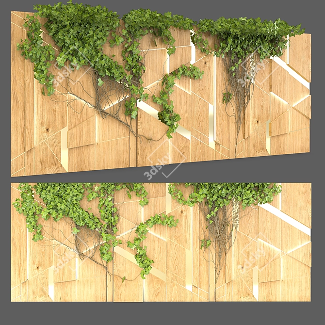 Rustic Wood Panel with Ivy 3D model image 1