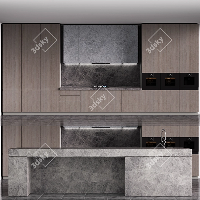 Modern Kitchen with Large Island 3D model image 1