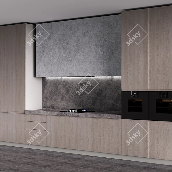 Modern Kitchen with Large Island 3D model image 2