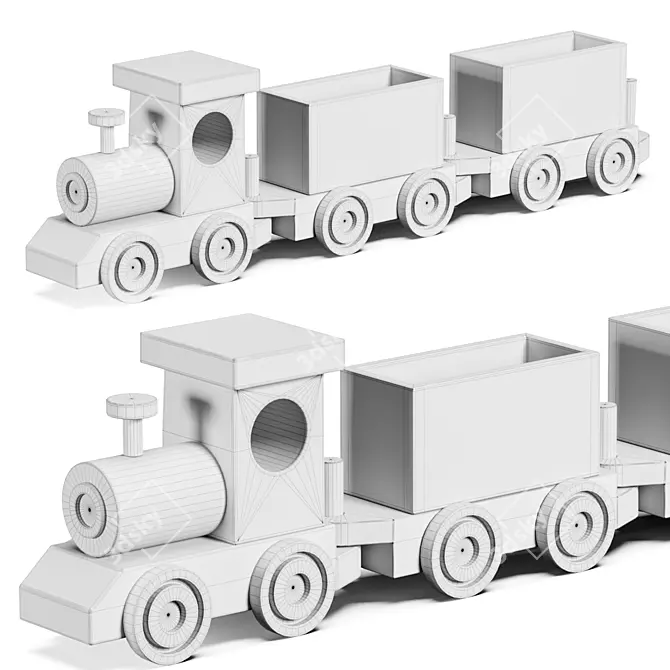 Wooden Train Toy Set 3D model image 3