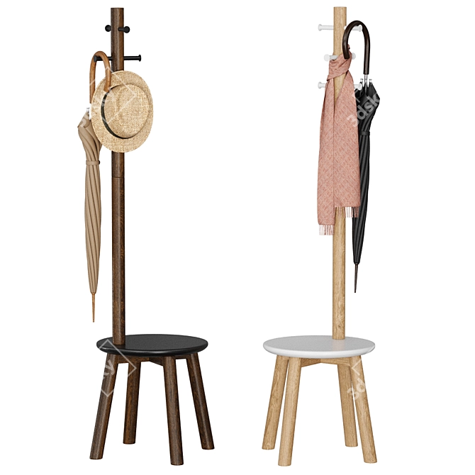 Pillar Stool Coat Rack Stand 3D model image 1