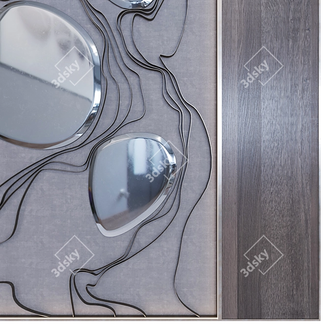 Wave Mirror Decor Panel Set 3D model image 2