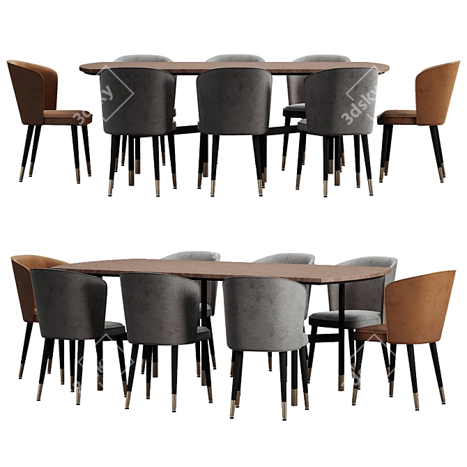 Dorian Fabric Wood Dining Set 3D model image 1