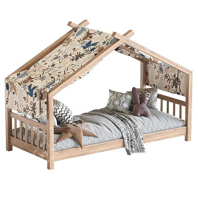 Rustic Wood Kids Bed House 3D model image 2