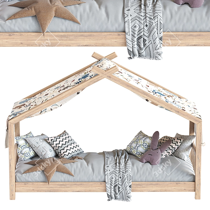 Rustic Wood Kids Bed House 3D model image 4