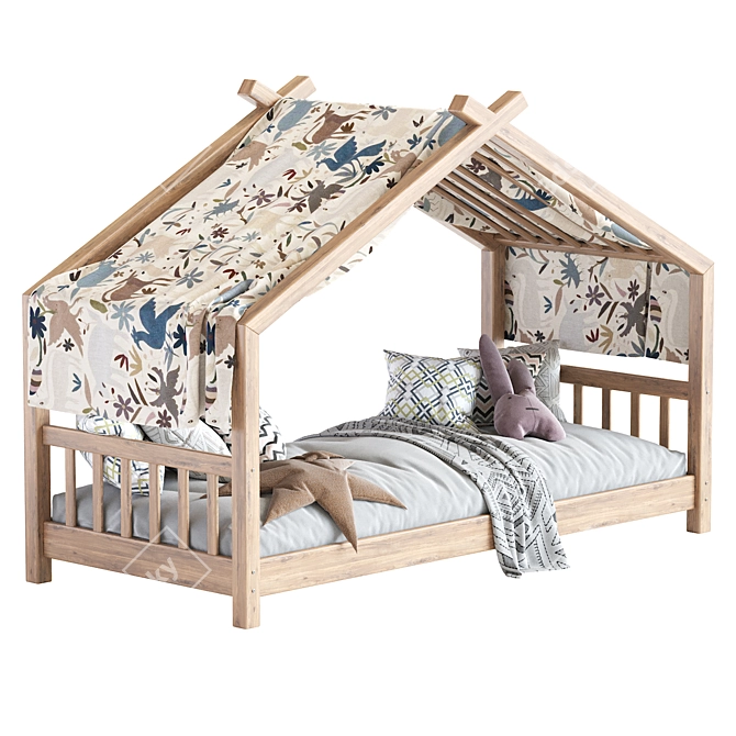 Rustic Wood Kids Bed House 3D model image 5