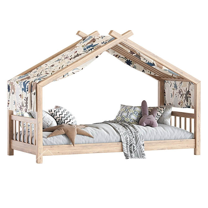 Rustic Wood Kids Bed House 3D model image 6