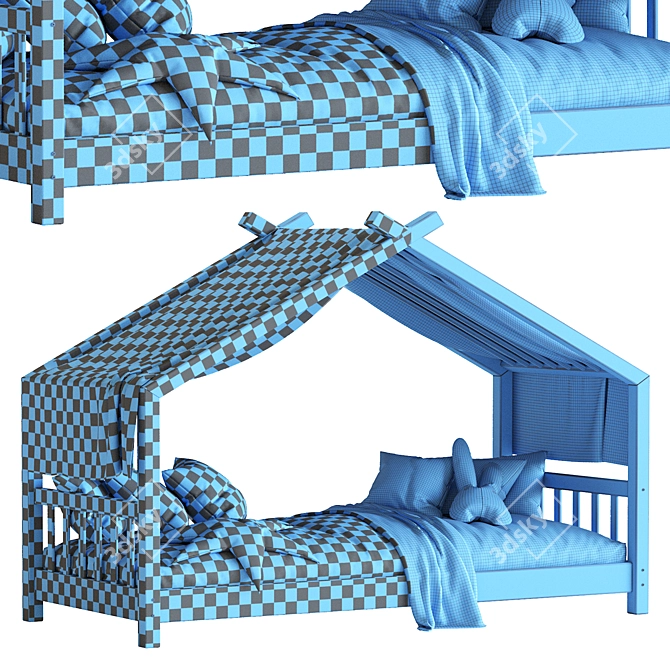 Rustic Wood Kids Bed House 3D model image 7