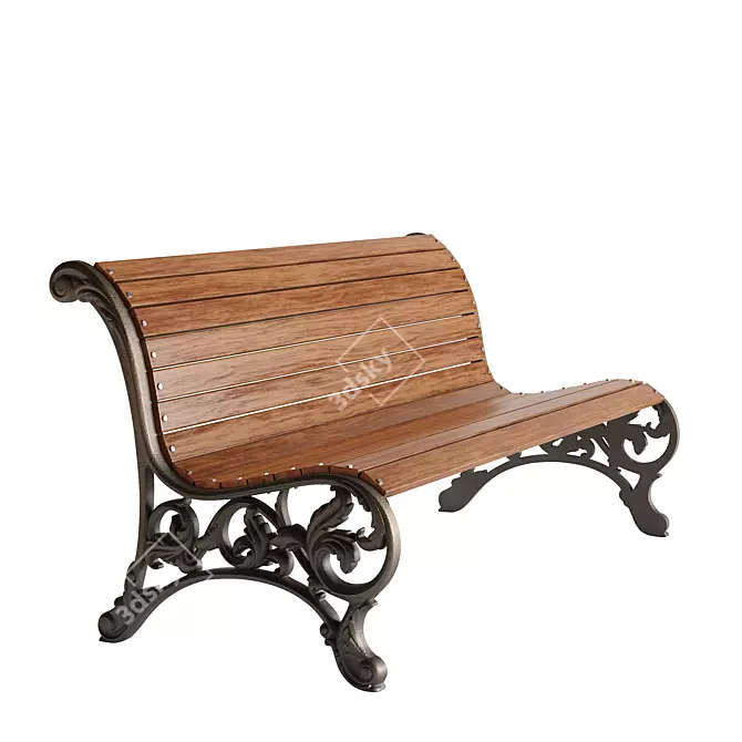 City Bench with Ornamental Details 3D model image 2