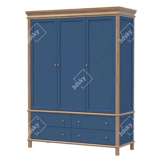Jules Verne Three-Door Birch and Ash Wardrobe 3D model image 1