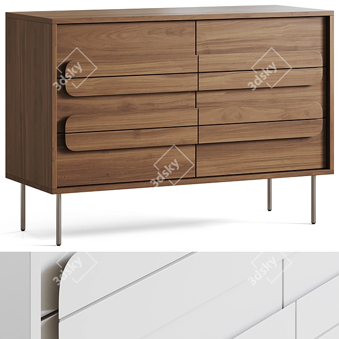 Gemini 6-Drawer Dresser in Walnut 3D model image 1