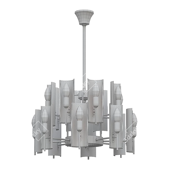 Vintage Brass Glass Chandelier Cristal 3D model image 2