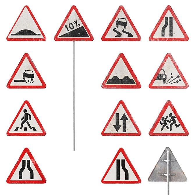 Traffic Safety Warning Road Signs 3D model image 1