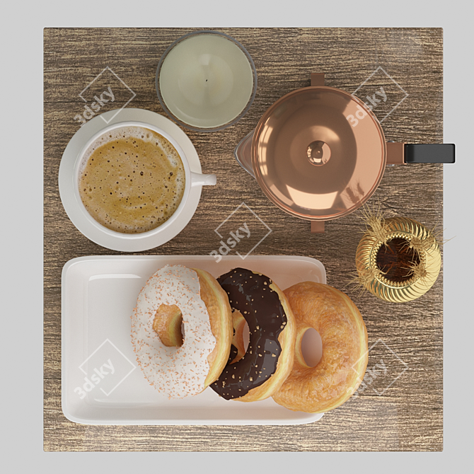 Vintage Brunch Set with Donuts 3D model image 6