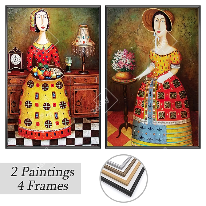 Wall Art Set with Frame Options 3D model image 1