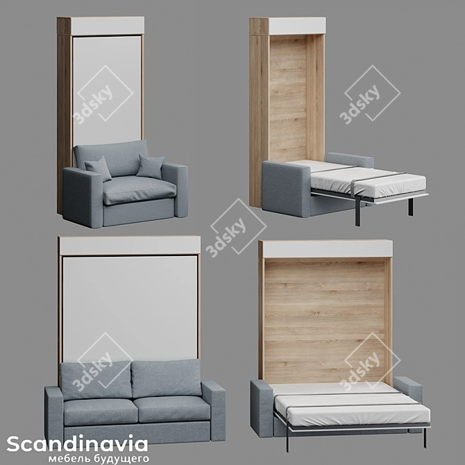 Title: Scandi S Transforming Bed Wardrobes 3D model image 1