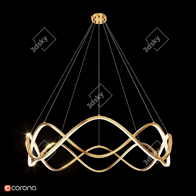 Wave Ring LED Chandelier Brass 3D model image 1