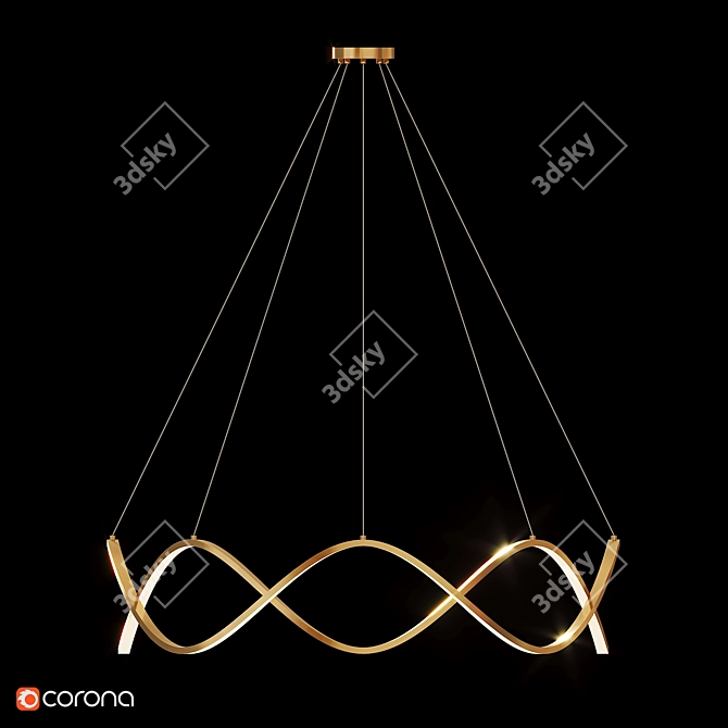 Wave Ring LED Chandelier Brass 3D model image 3