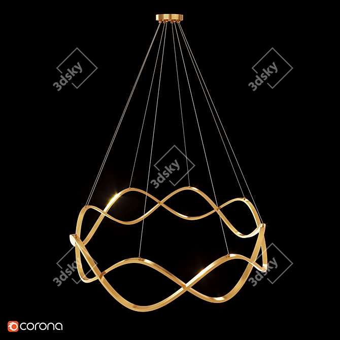 Wave Ring LED Chandelier Brass 3D model image 6
