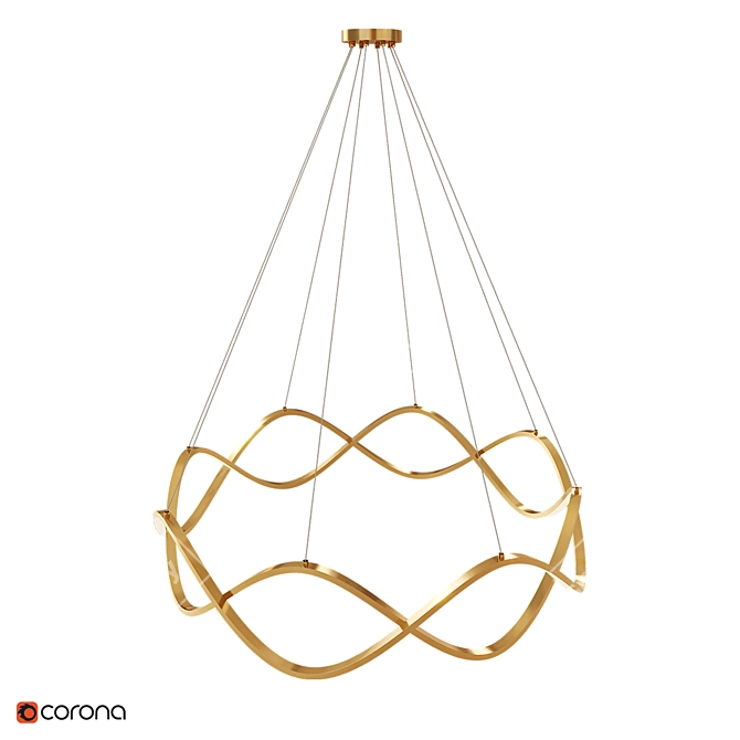 Wave Ring LED Chandelier Brass 3D model image 9