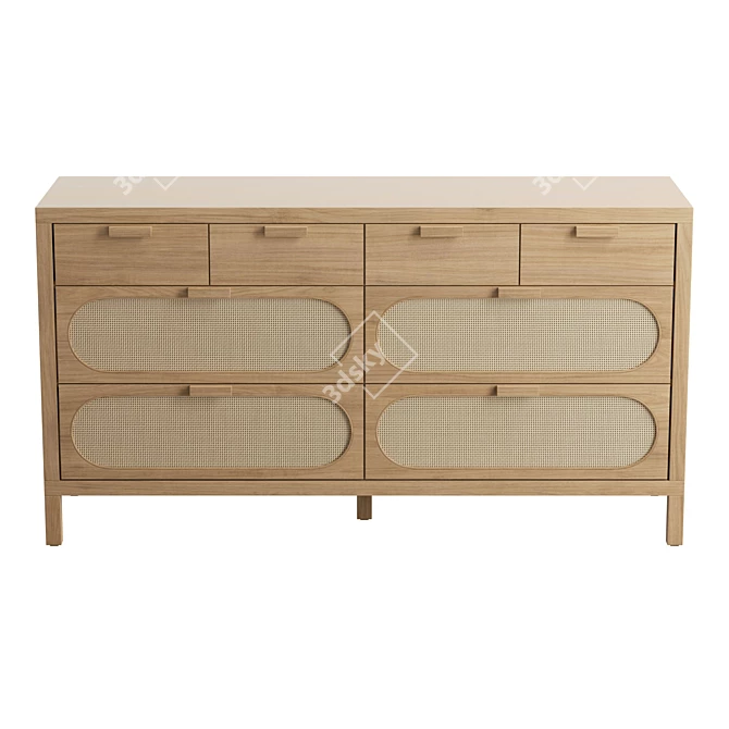 Retro-Chic Alder 8-Drawer Dresser 3D model image 2