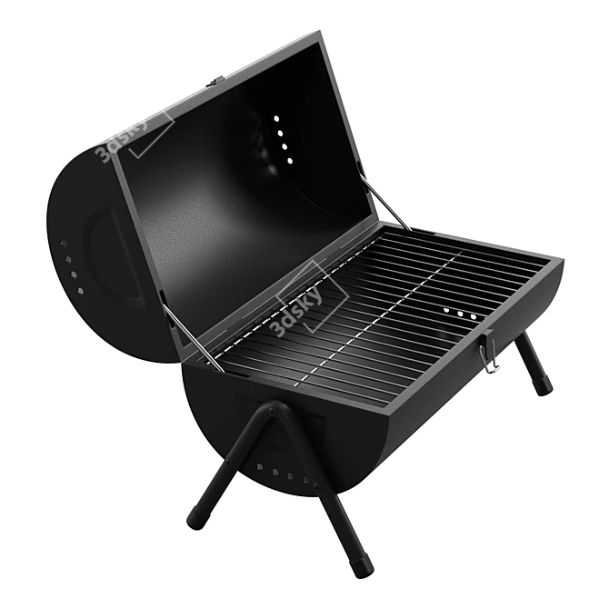 Portable Steel Barrel BBQ Grill 3D model image 2