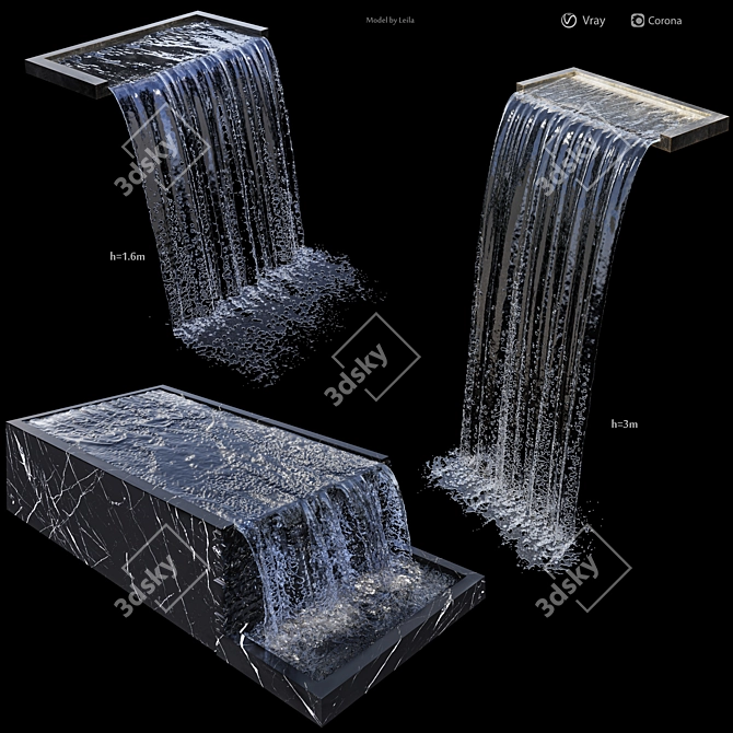 Cascading Water Wall Feature 3D model image 1