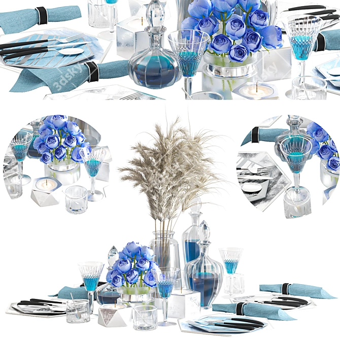 Silver Glass Dining Set 3D model image 4