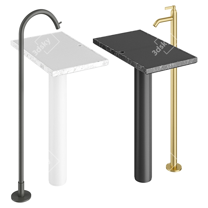 Ell Mesh Sink & Floor Faucet 3D model image 5