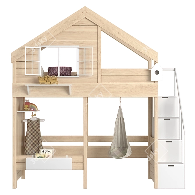 Modern Eco-Style Loft Bed 3D model image 2