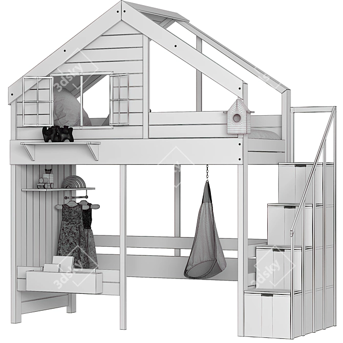 Modern Eco-Style Loft Bed 3D model image 6