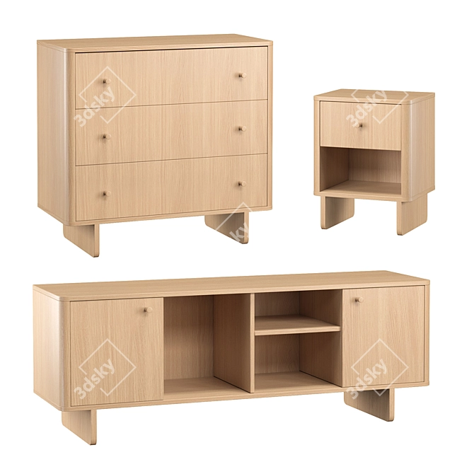 Natural Oak Furniture Set 3D model image 1
