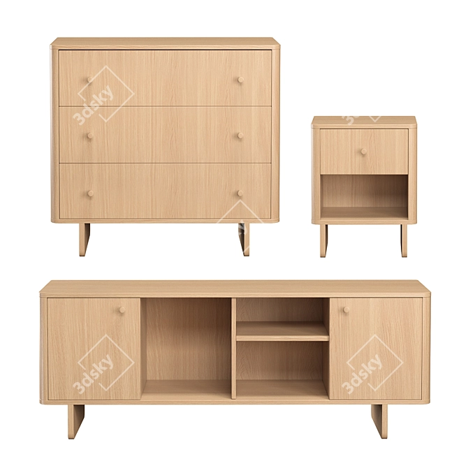 Natural Oak Furniture Set 3D model image 2