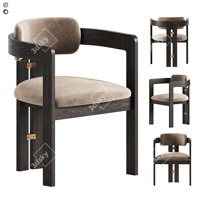 Velvet Upholstered Wood Kibo Chair 3D model image 1